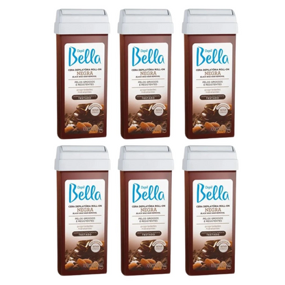 Kit 6 Refil Cera Depilatória Roll On Deo Negra Depil Bella 100g