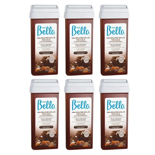 Kit 6 Refil Cera Depilatória Roll On Deo Negra Depil Bella 100g