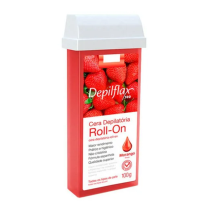 Kit 6 Refil Cera Depilatória Roll On Morango Depilflax 100g