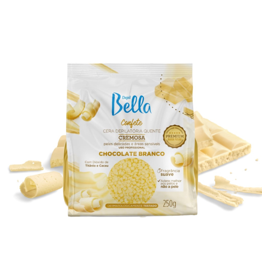 Cera Depilatória Confete Chocolate Branco Depil Bella 250g