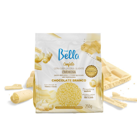 Cera Depilatória Confete Chocolate Branco Depil Bella 250g