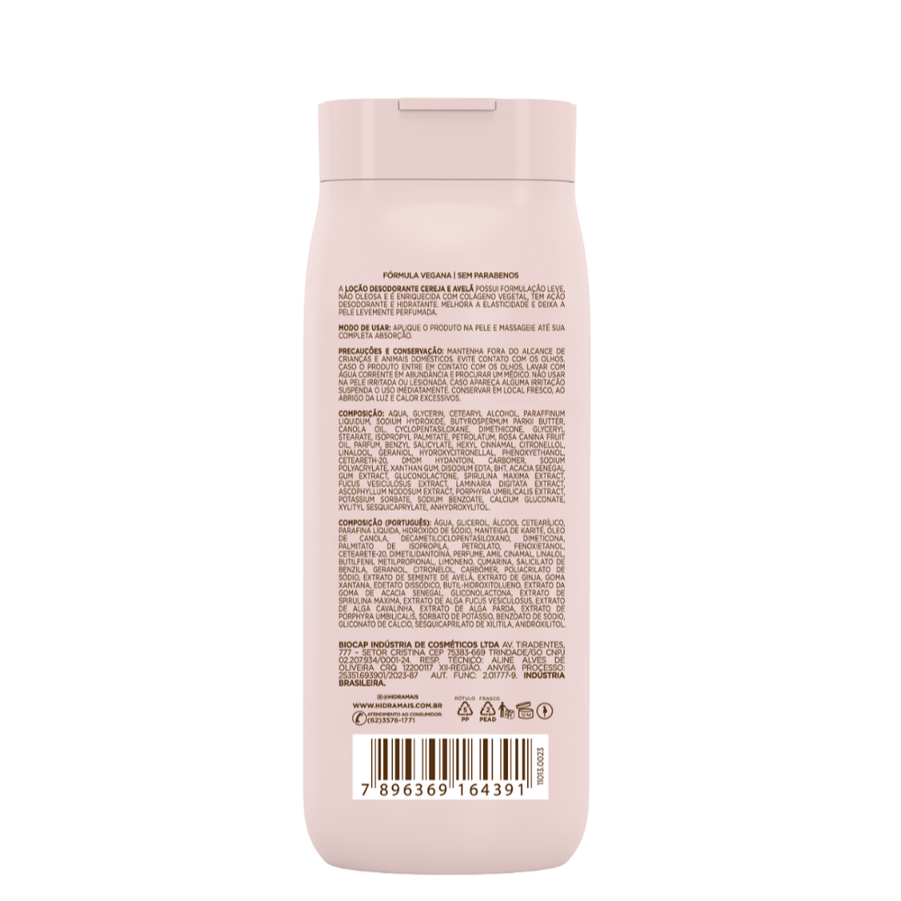 Loção Desodorante Corporal Cereja E Avelã Hidramais 200ml
