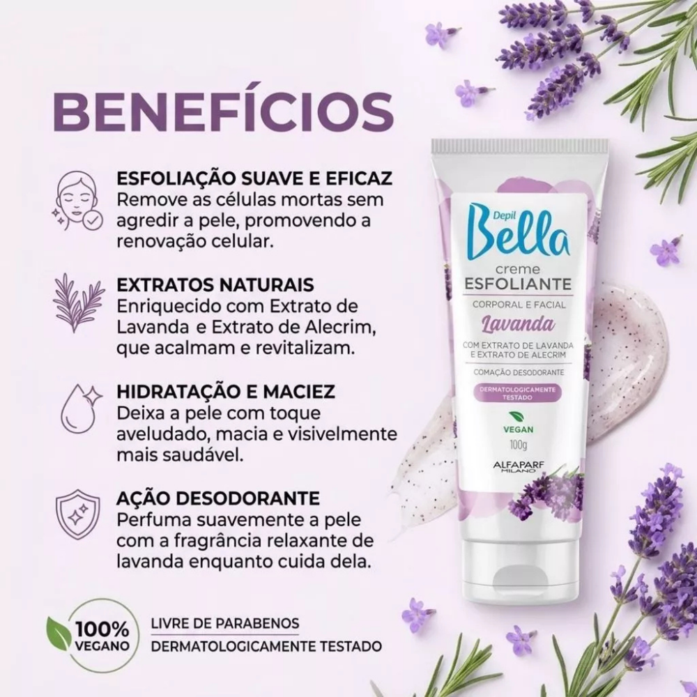 Creme Esfoliante Lavanda Depil Bella 100g