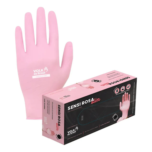 Caixa De Luvas Nítricas Rosa 100 Unidades Sensi Volk
