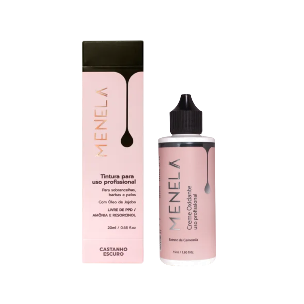 Kit Tintura 20ml Castanho Escuro E Creme Oxidante 55ml Menela