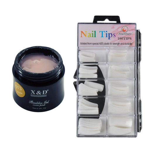 Kit Builder Gel XeD 15g Nude 13 + Nail Tips Leitosa 100 unidades Fengshangmei