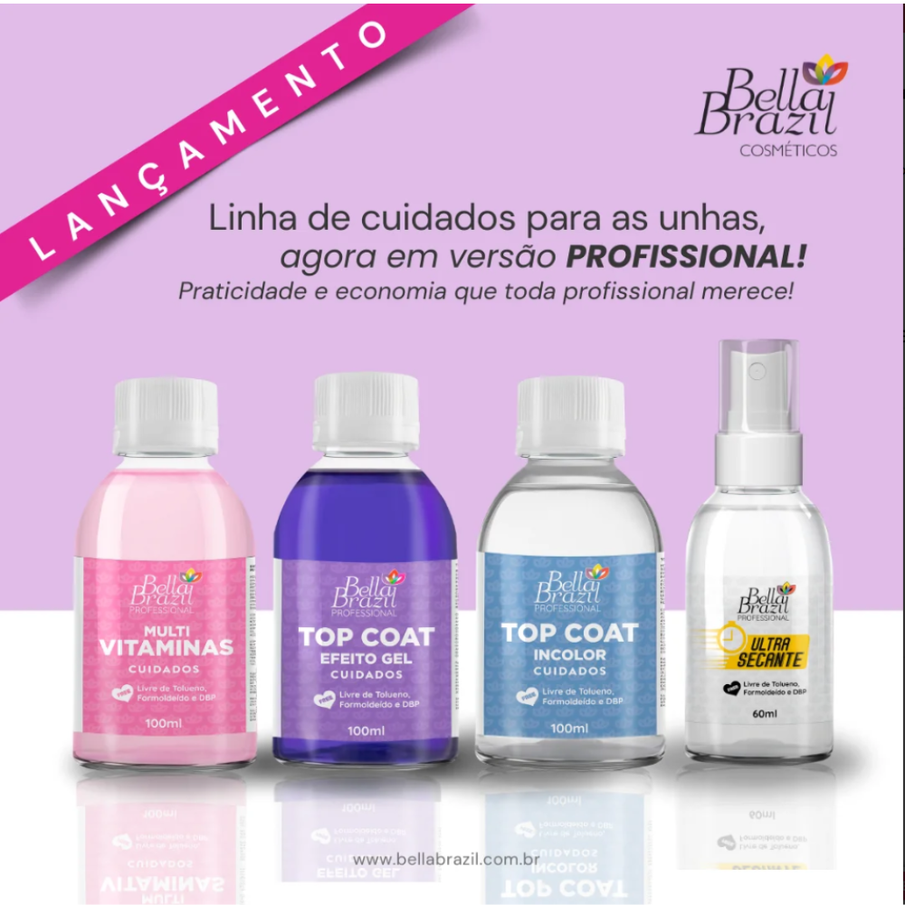 Refil Esmalte Bella Brazil Profissional Top Coat Efeito Gel Incolor 100ml