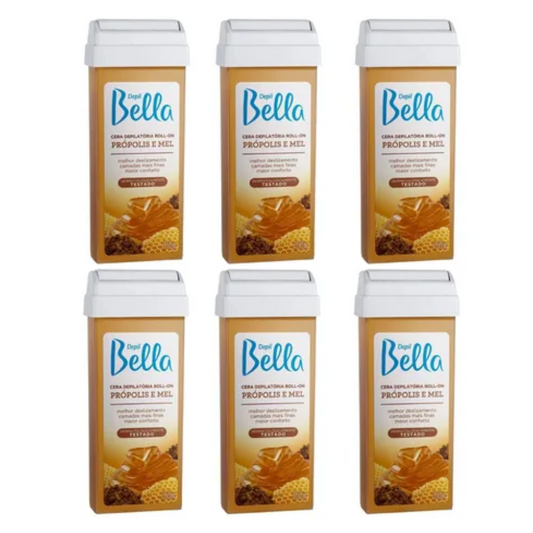 Kit 6 Refil Cera Depilatória Roll On Deo Própolis E Mel Depil Bella 100g