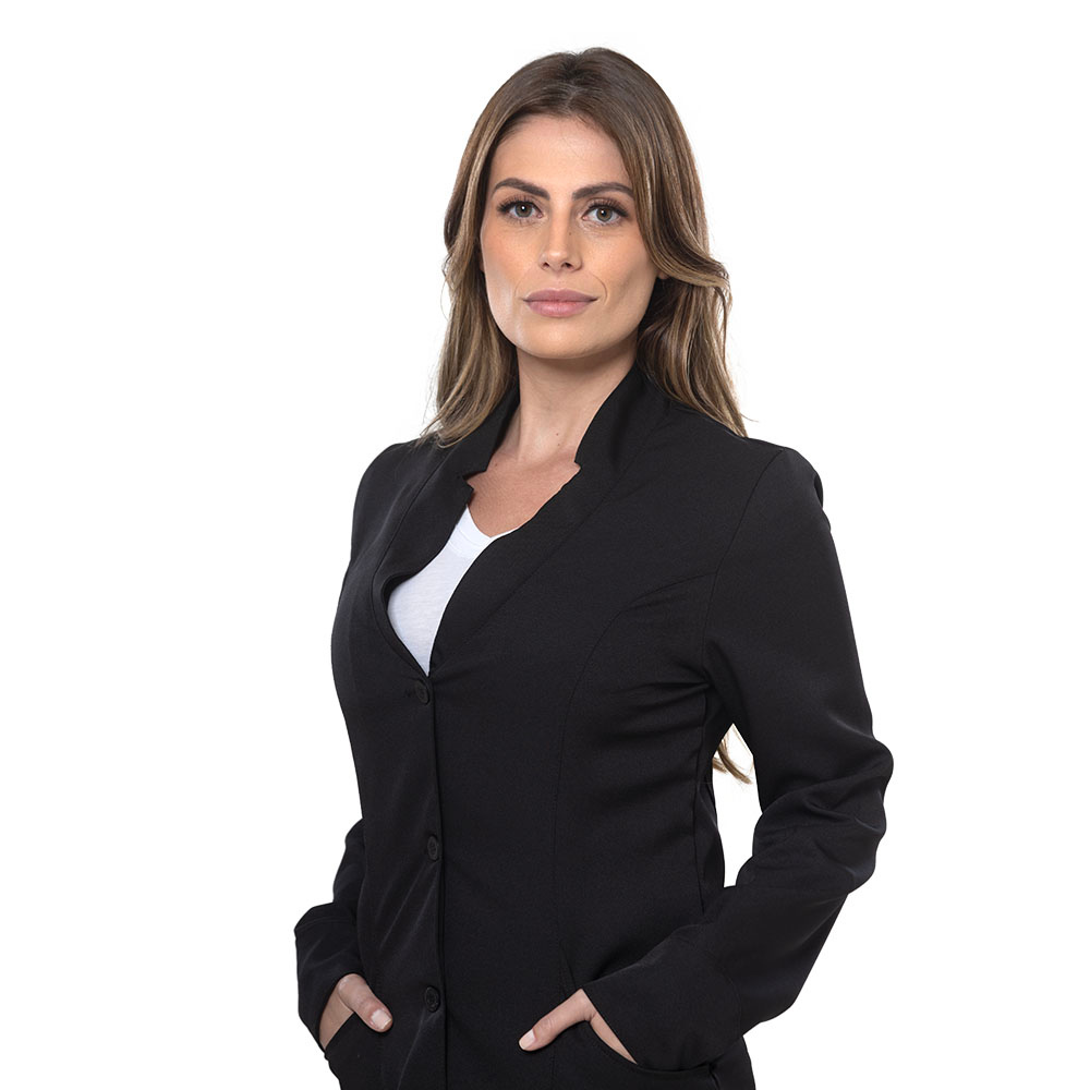 Jaleco Gabardine Com Manga E Botão Preto Santa Clara