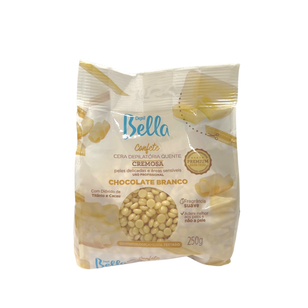 Cera Depilatória Confete Chocolate Branco Depil Bella 250g
