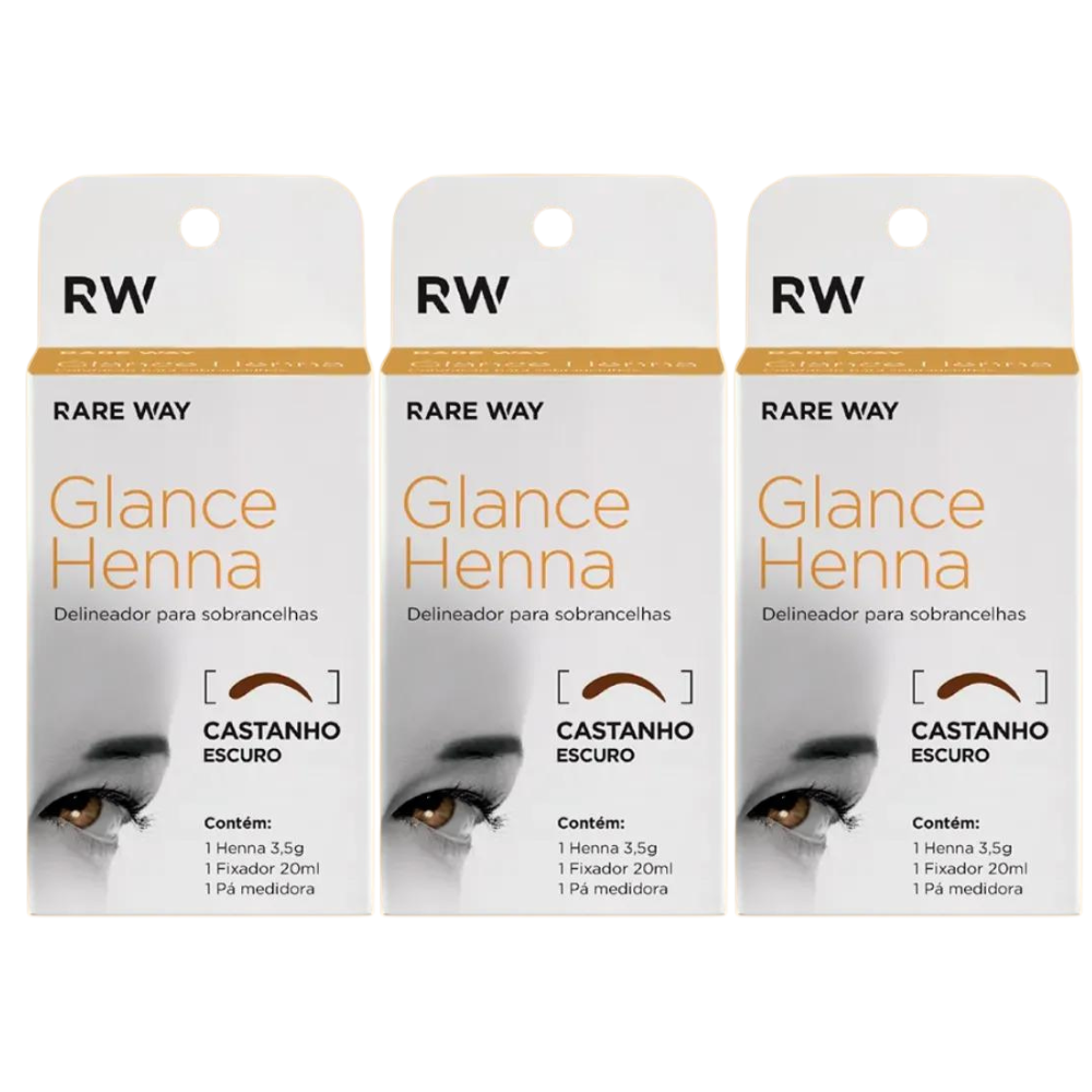 Kit 3 Hennas Glance Castanho Escuro 3,5g  Rare Way