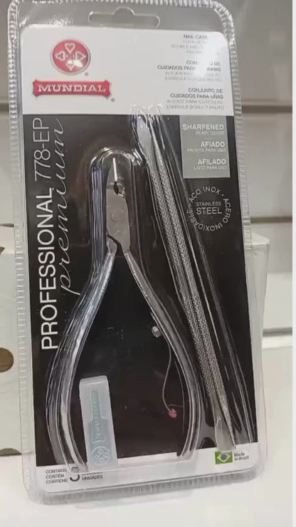 Alicate Para Cutículas Profissional 778 + Espátula + Palito Em Inox Mundial