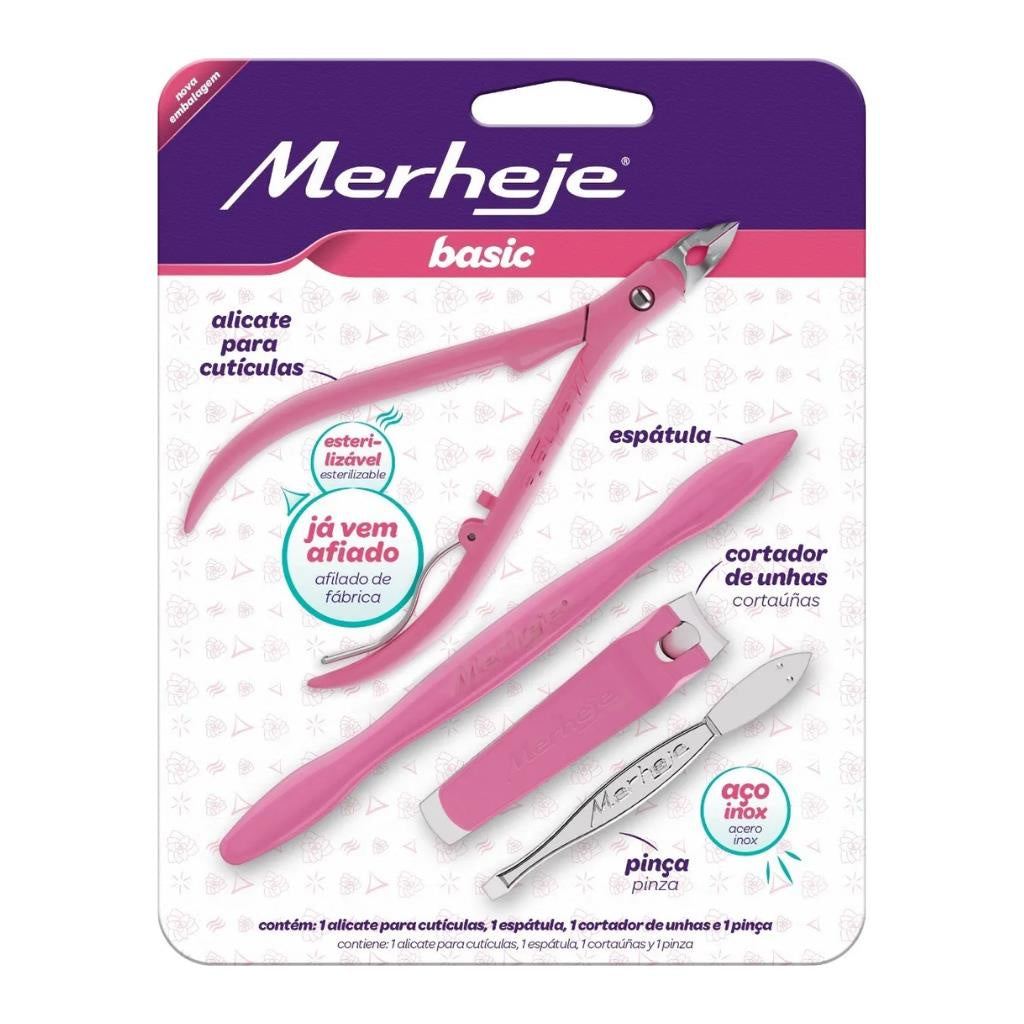Kit Alicate, Pinça, Cortador De Unhas e Espátula Merheje